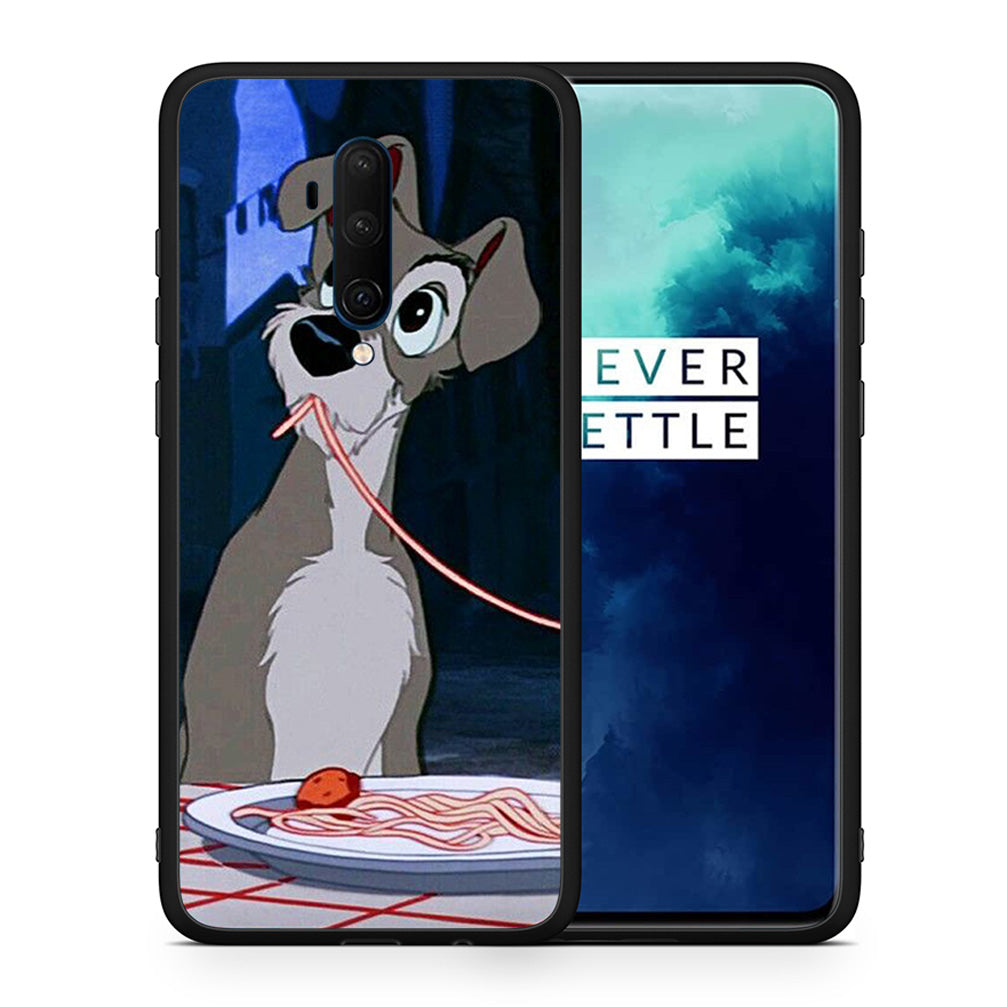 Θήκη Αγίου Βαλεντίνου OnePlus 7T Pro Lady And Tramp 1 από τη Smartfits με σχέδιο στο πίσω μέρος και μαύρο περίβλημα | OnePlus 7T Pro Lady And Tramp 1 case with colorful back and black bezels