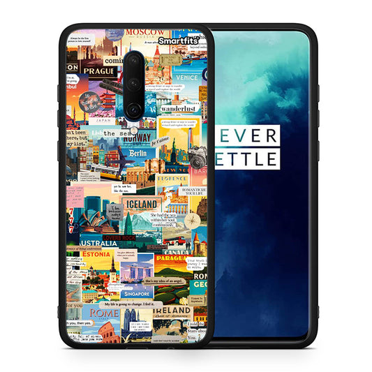 Θήκη OnePlus 7T Pro Live To Travel από τη Smartfits με σχέδιο στο πίσω μέρος και μαύρο περίβλημα | OnePlus 7T Pro Live To Travel case with colorful back and black bezels