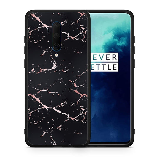 Θήκη OnePlus 7T Pro Black Rosegold Marble από τη Smartfits με σχέδιο στο πίσω μέρος και μαύρο περίβλημα | OnePlus 7T Pro Black Rosegold Marble case with colorful back and black bezels