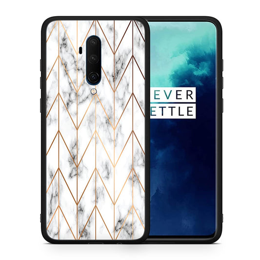 Θήκη OnePlus 7T Pro Gold Geometric Marble από τη Smartfits με σχέδιο στο πίσω μέρος και μαύρο περίβλημα | OnePlus 7T Pro Gold Geometric Marble case with colorful back and black bezels