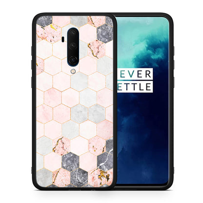 Θήκη OnePlus 7T Pro Hexagon Pink Marble από τη Smartfits με σχέδιο στο πίσω μέρος και μαύρο περίβλημα | OnePlus 7T Pro Hexagon Pink Marble case with colorful back and black bezels