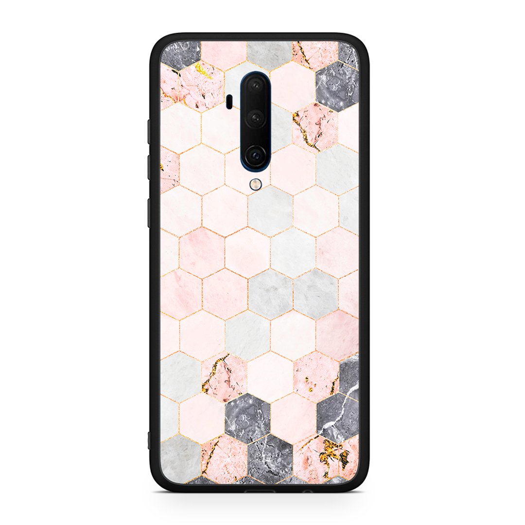 OnePlus 7T Pro Hexagon Pink Marble θήκη από τη Smartfits με σχέδιο στο πίσω μέρος και μαύρο περίβλημα | Smartphone case with colorful back and black bezels by Smartfits