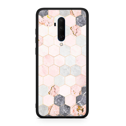OnePlus 7T Pro Hexagon Pink Marble θήκη από τη Smartfits με σχέδιο στο πίσω μέρος και μαύρο περίβλημα | Smartphone case with colorful back and black bezels by Smartfits