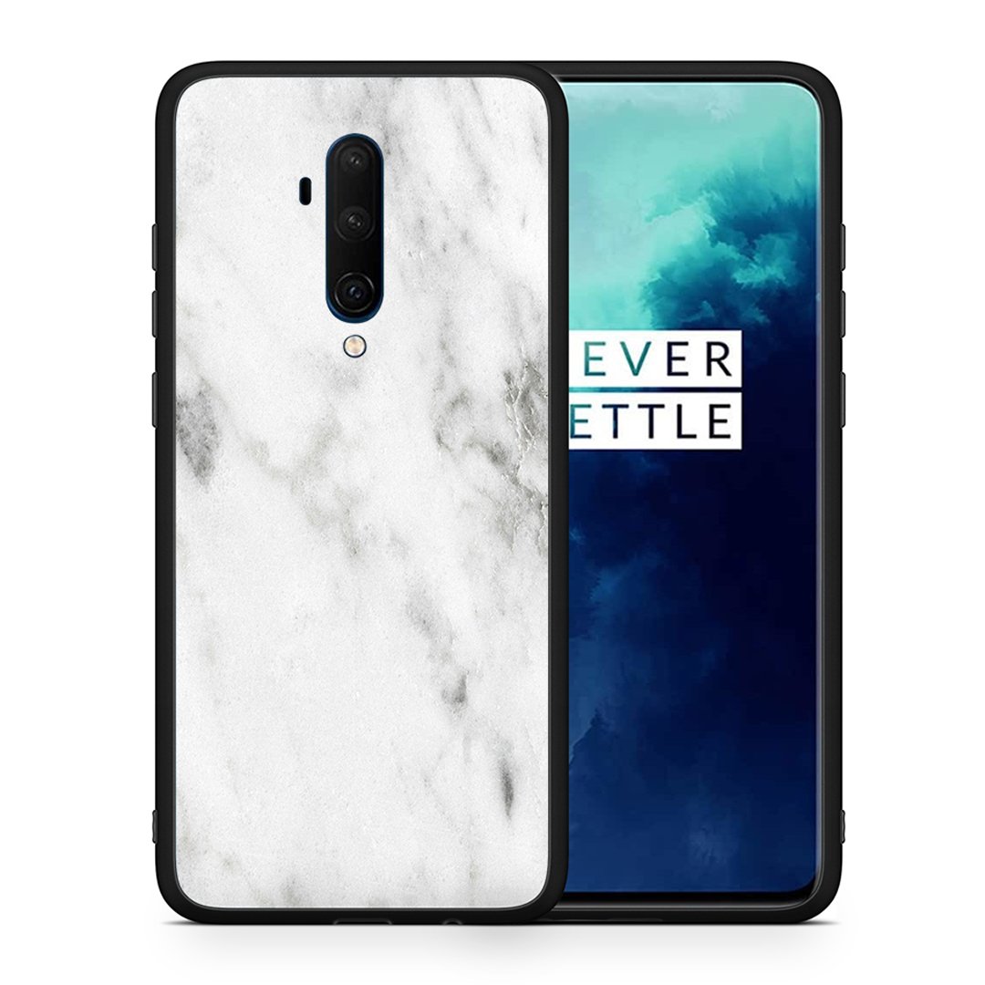 Θήκη OnePlus 7T Pro White Marble από τη Smartfits με σχέδιο στο πίσω μέρος και μαύρο περίβλημα | OnePlus 7T Pro White Marble case with colorful back and black bezels