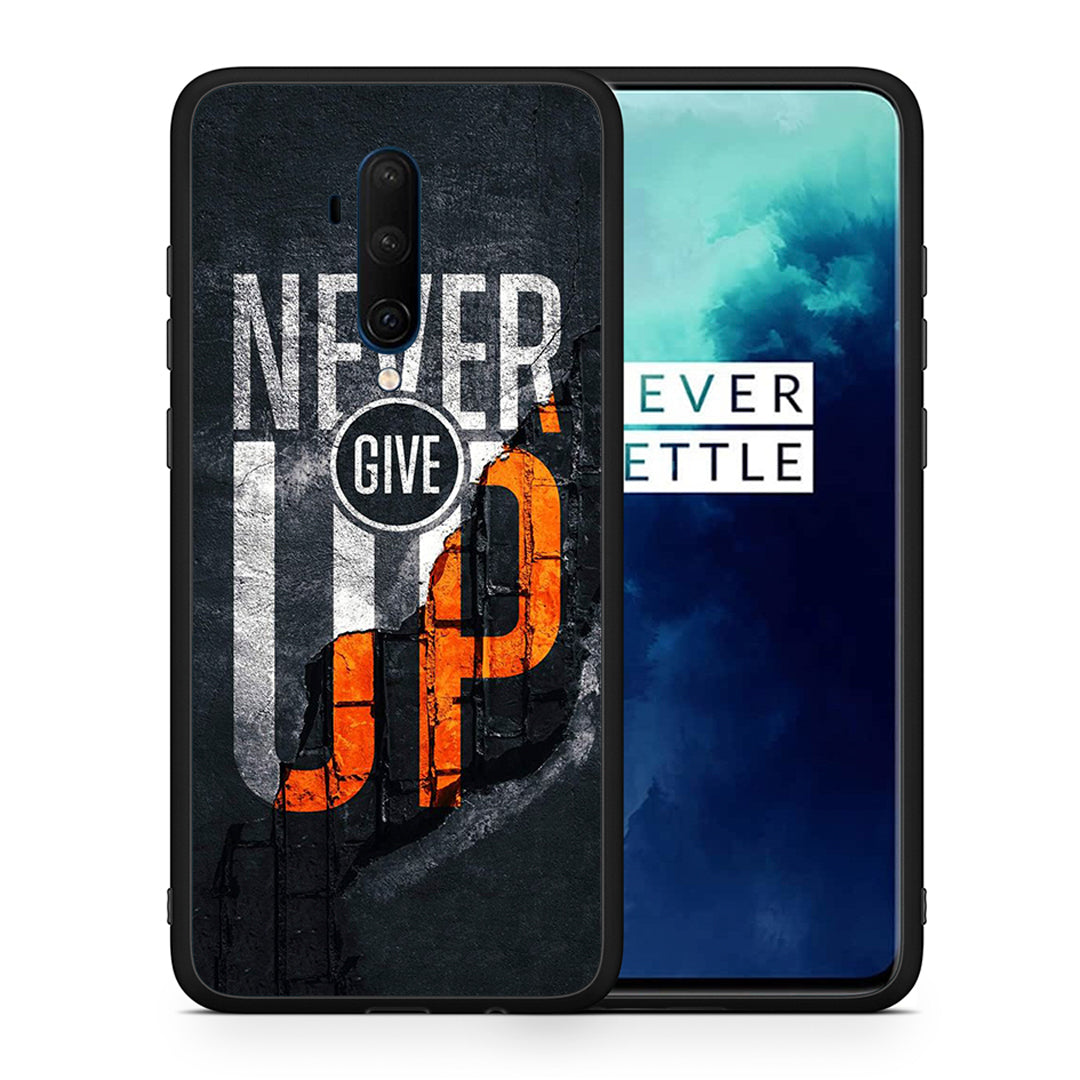 Θήκη Αγίου Βαλεντίνου OnePlus 7T Pro Never Give Up από τη Smartfits με σχέδιο στο πίσω μέρος και μαύρο περίβλημα | OnePlus 7T Pro Never Give Up case with colorful back and black bezels