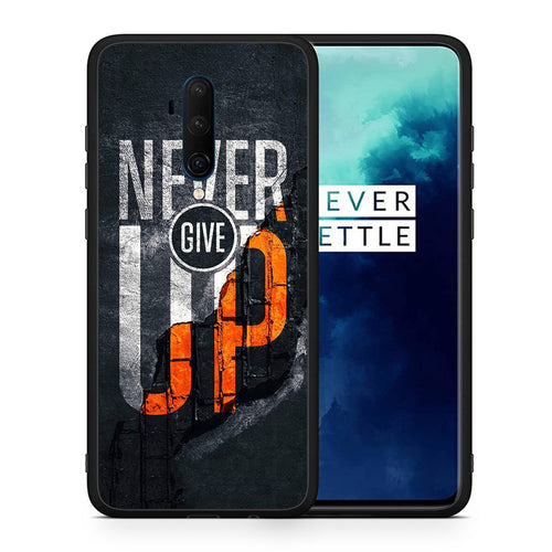 Θήκη Αγίου Βαλεντίνου OnePlus 7T Pro Never Give Up από τη Smartfits με σχέδιο στο πίσω μέρος και μαύρο περίβλημα | OnePlus 7T Pro Never Give Up case with colorful back and black bezels