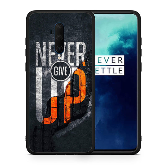 Θήκη Αγίου Βαλεντίνου OnePlus 7T Pro Never Give Up από τη Smartfits με σχέδιο στο πίσω μέρος και μαύρο περίβλημα | OnePlus 7T Pro Never Give Up case with colorful back and black bezels