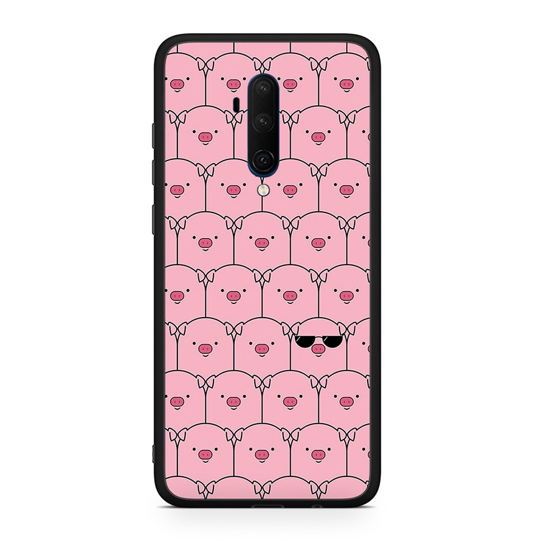 OnePlus 7T Pro Pig Glasses θήκη από τη Smartfits με σχέδιο στο πίσω μέρος και μαύρο περίβλημα | Smartphone case with colorful back and black bezels by Smartfits