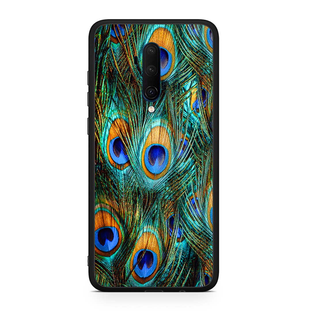 OnePlus 7T Pro Real Peacock Feathers θήκη από τη Smartfits με σχέδιο στο πίσω μέρος και μαύρο περίβλημα | Smartphone case with colorful back and black bezels by Smartfits