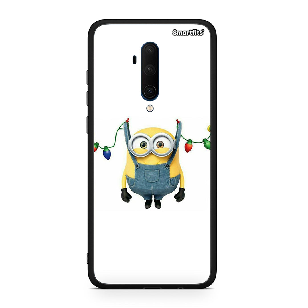 OnePlus 7T Pro Xmas Minion Lights θήκη από τη Smartfits με σχέδιο στο πίσω μέρος και μαύρο περίβλημα | Smartphone case with colorful back and black bezels by Smartfits