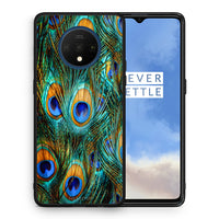 Thumbnail for Θήκη OnePlus 7T Real Peacock Feathers από τη Smartfits με σχέδιο στο πίσω μέρος και μαύρο περίβλημα | OnePlus 7T Real Peacock Feathers case with colorful back and black bezels
