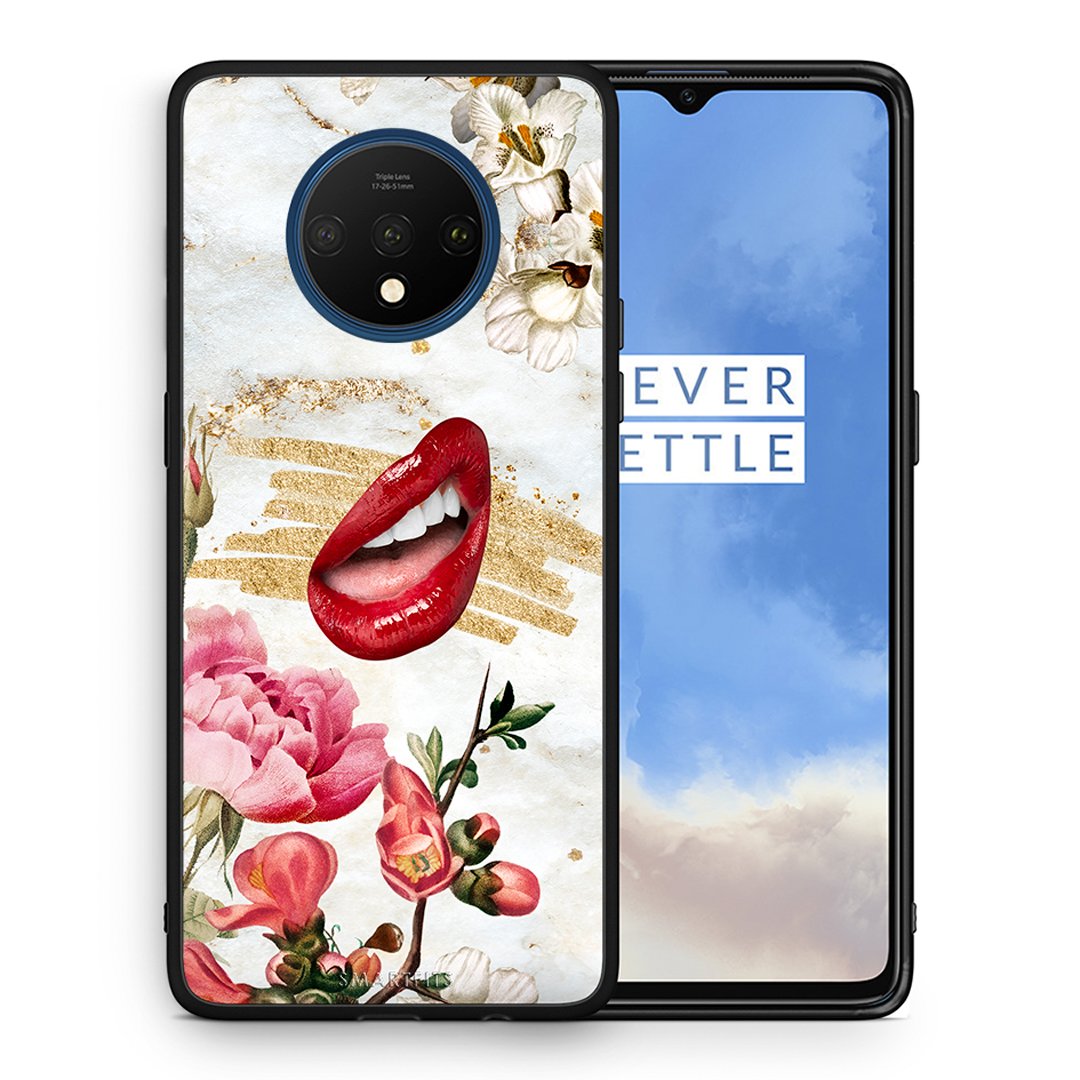 Θήκη OnePlus 7T Red Lips από τη Smartfits με σχέδιο στο πίσω μέρος και μαύρο περίβλημα | OnePlus 7T Red Lips case with colorful back and black bezels