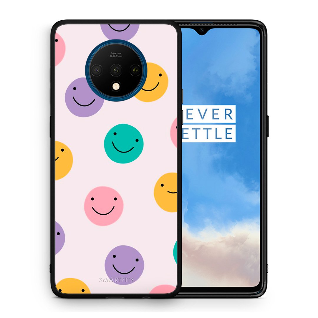 Θήκη OnePlus 7T Smiley Faces από τη Smartfits με σχέδιο στο πίσω μέρος και μαύρο περίβλημα | OnePlus 7T Smiley Faces case with colorful back and black bezels