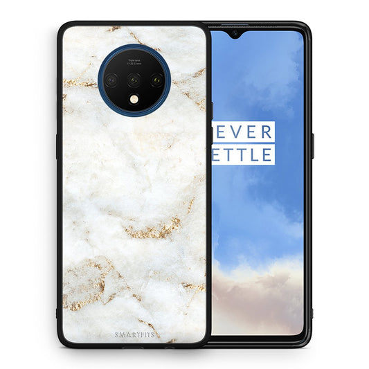 Θήκη OnePlus 7T White Gold Marble από τη Smartfits με σχέδιο στο πίσω μέρος και μαύρο περίβλημα | OnePlus 7T White Gold Marble case with colorful back and black bezels