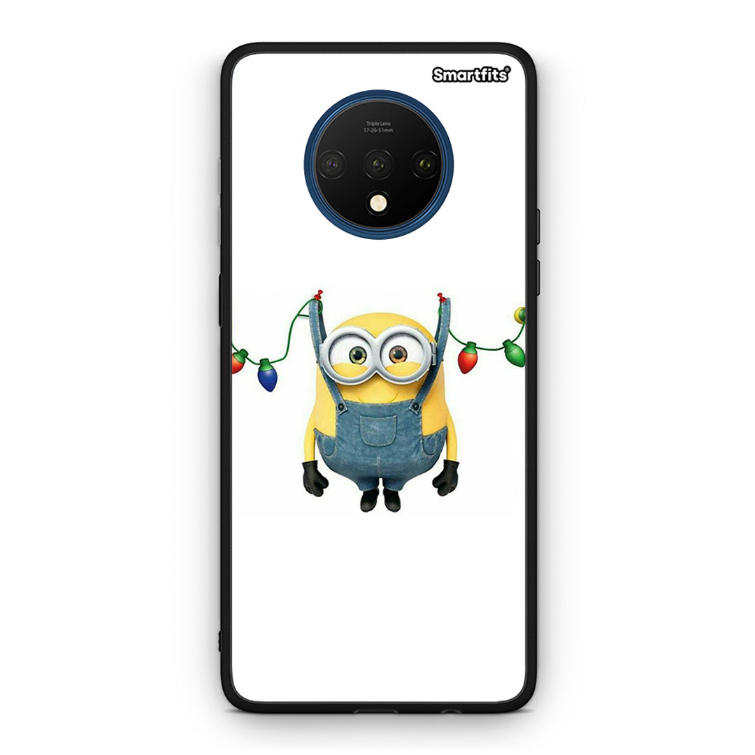 OnePlus 7T Xmas Minion Lights θήκη από τη Smartfits με σχέδιο στο πίσω μέρος και μαύρο περίβλημα | Smartphone case with colorful back and black bezels by Smartfits