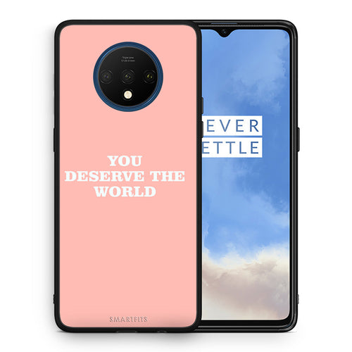 Θήκη Αγίου Βαλεντίνου OnePlus 7T You Deserve The World από τη Smartfits με σχέδιο στο πίσω μέρος και μαύρο περίβλημα | OnePlus 7T You Deserve The World case with colorful back and black bezels