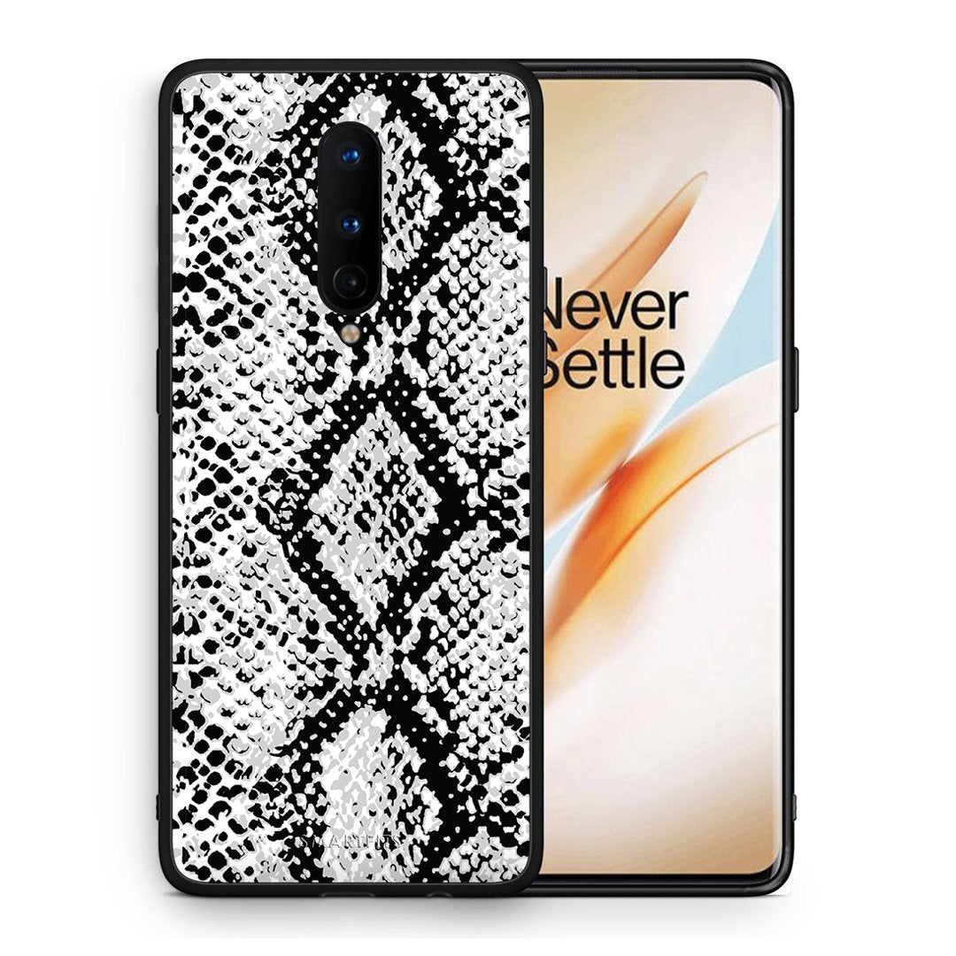 Θήκη OnePlus 8 White Snake Animal από τη Smartfits με σχέδιο στο πίσω μέρος και μαύρο περίβλημα | OnePlus 8 White Snake Animal case with colorful back and black bezels