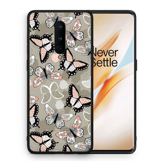 Θήκη OnePlus 8 Butterflies Boho από τη Smartfits με σχέδιο στο πίσω μέρος και μαύρο περίβλημα | OnePlus 8 Butterflies Boho case with colorful back and black bezels