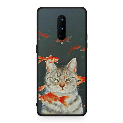 OnePlus 8 Cat Goldfish θήκη από τη Smartfits με σχέδιο στο πίσω μέρος και μαύρο περίβλημα | Smartphone case with colorful back and black bezels by Smartfits