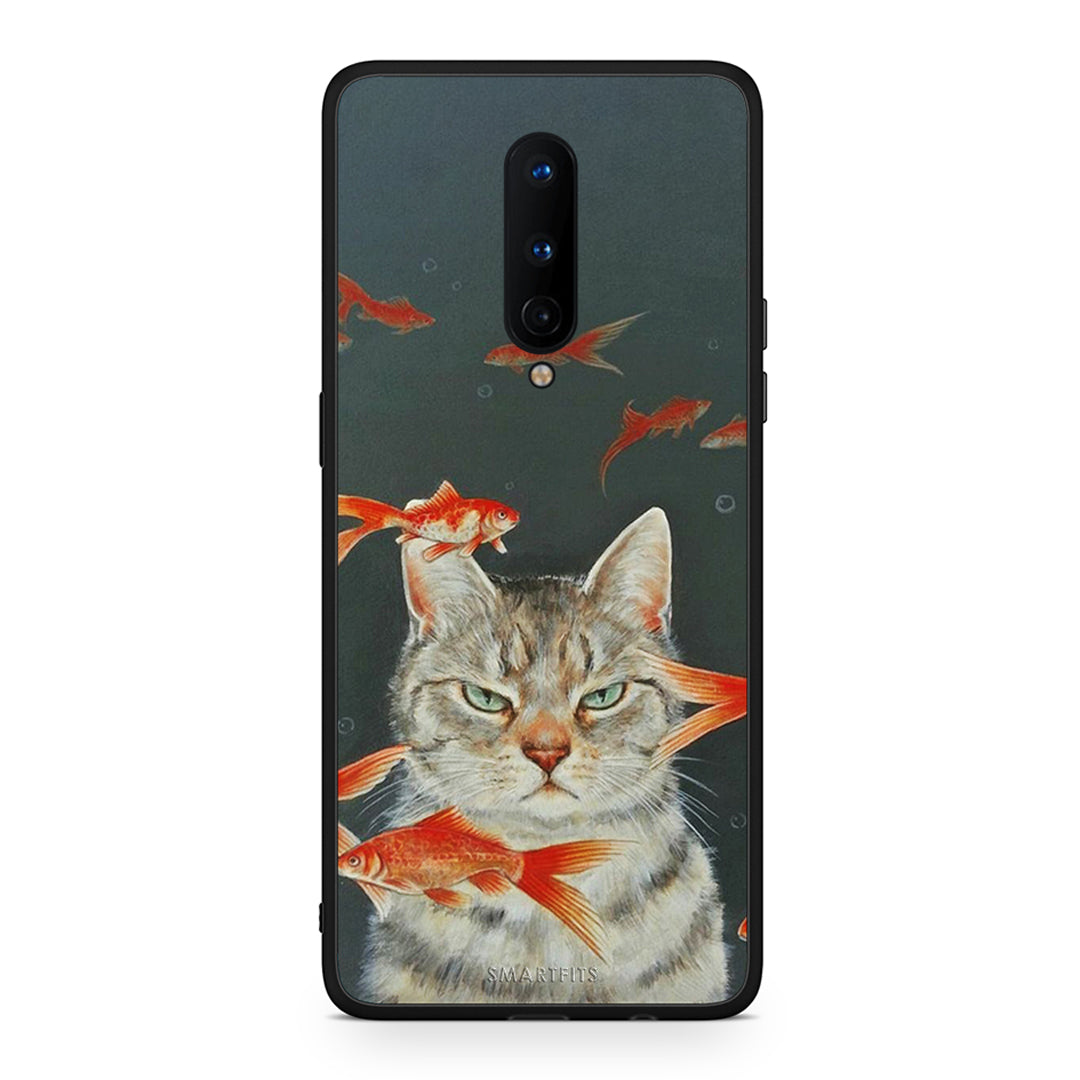 OnePlus 8 Cat Goldfish θήκη από τη Smartfits με σχέδιο στο πίσω μέρος και μαύρο περίβλημα | Smartphone case with colorful back and black bezels by Smartfits