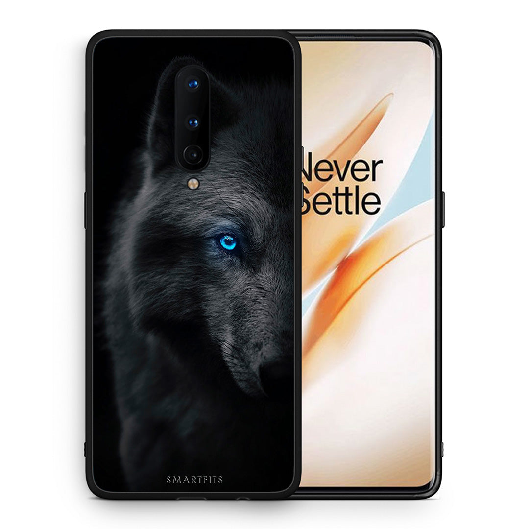 Θήκη OnePlus 8 Dark Wolf από τη Smartfits με σχέδιο στο πίσω μέρος και μαύρο περίβλημα | OnePlus 8 Dark Wolf case with colorful back and black bezels
