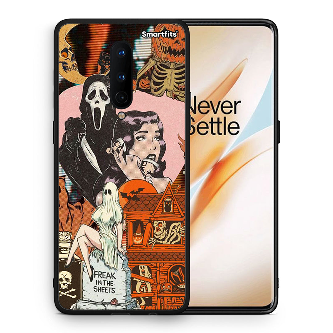 Θήκη OnePlus 8 Halloween Collage από τη Smartfits με σχέδιο στο πίσω μέρος και μαύρο περίβλημα | OnePlus 8 Halloween Collage case with colorful back and black bezels
