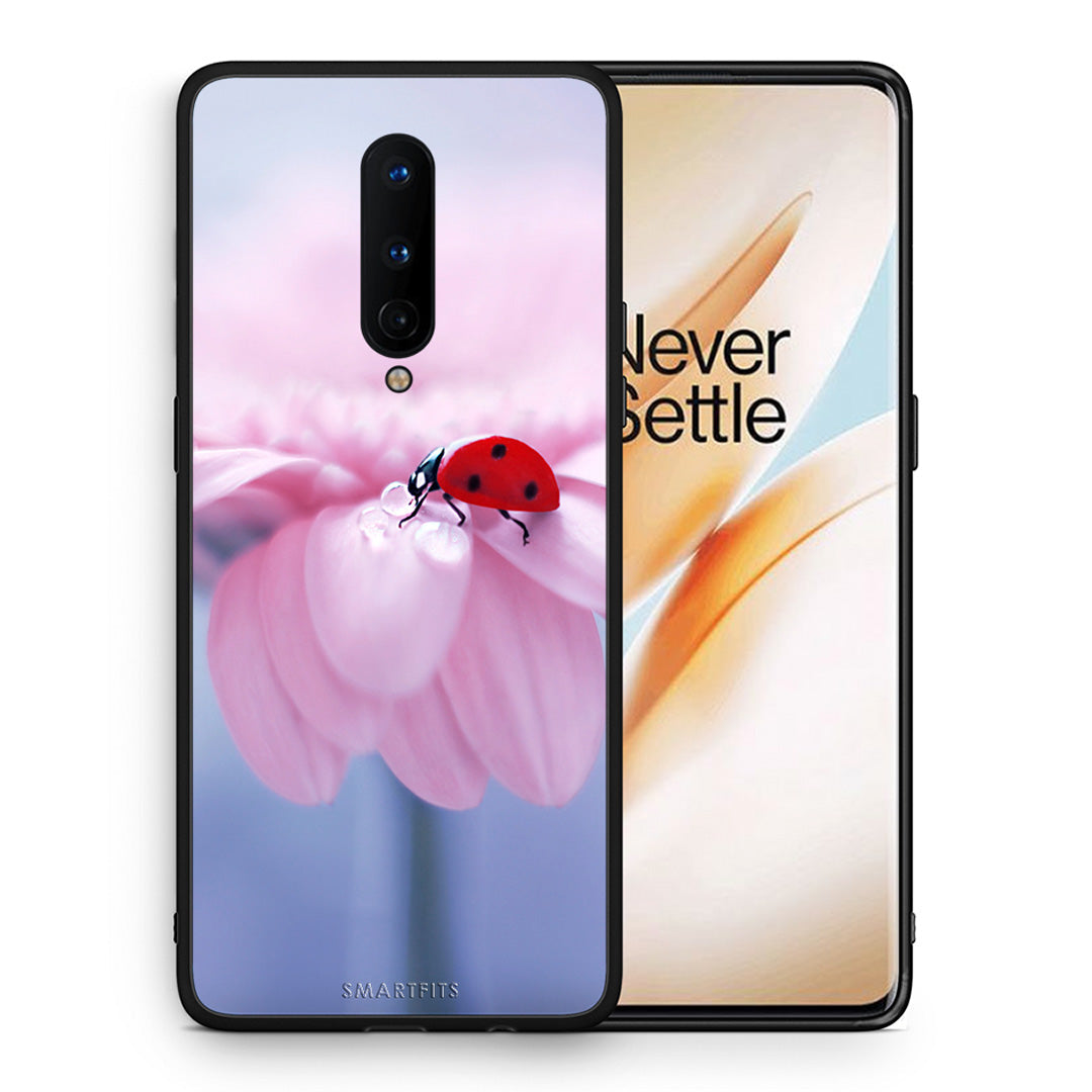 Θήκη OnePlus 8 Ladybug Flower από τη Smartfits με σχέδιο στο πίσω μέρος και μαύρο περίβλημα | OnePlus 8 Ladybug Flower case with colorful back and black bezels