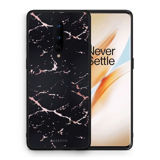 Θήκη OnePlus 8 Black Rosegold Marble από τη Smartfits με σχέδιο στο πίσω μέρος και μαύρο περίβλημα | OnePlus 8 Black Rosegold Marble case with colorful back and black bezels