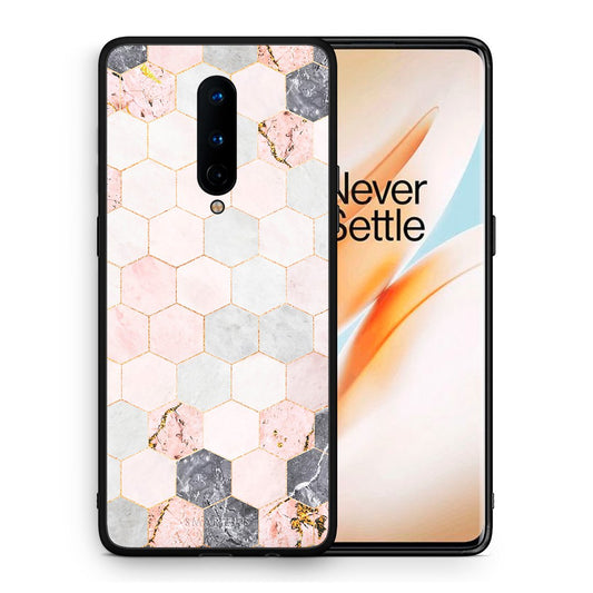 Θήκη OnePlus 8 Hexagon Pink Marble από τη Smartfits με σχέδιο στο πίσω μέρος και μαύρο περίβλημα | OnePlus 8 Hexagon Pink Marble case with colorful back and black bezels