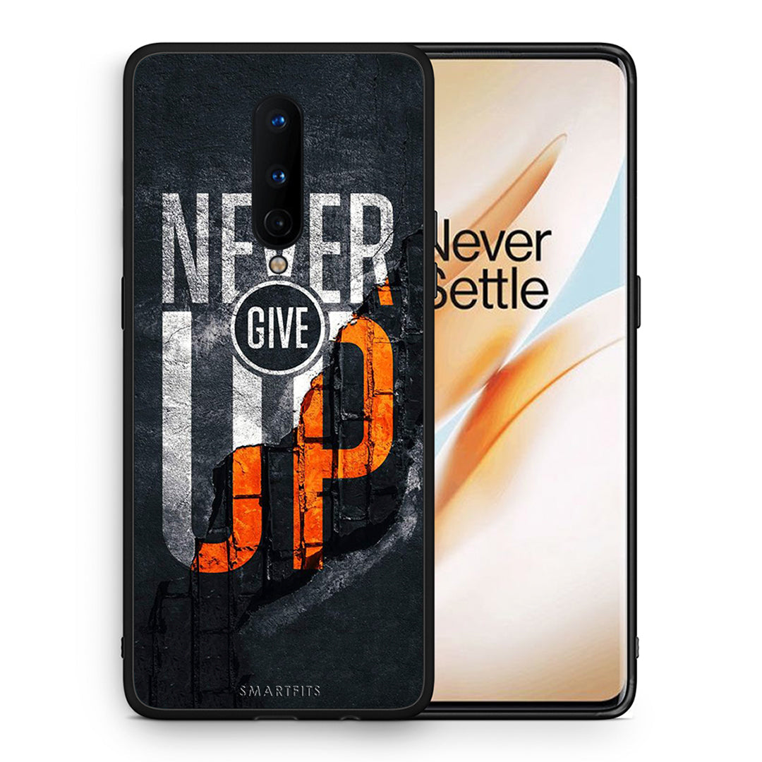 Θήκη Αγίου Βαλεντίνου OnePlus 8 Never Give Up από τη Smartfits με σχέδιο στο πίσω μέρος και μαύρο περίβλημα | OnePlus 8 Never Give Up case with colorful back and black bezels