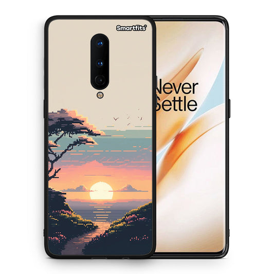 Θήκη OnePlus 8 Pixel Sunset από τη Smartfits με σχέδιο στο πίσω μέρος και μαύρο περίβλημα | OnePlus 8 Pixel Sunset case with colorful back and black bezels