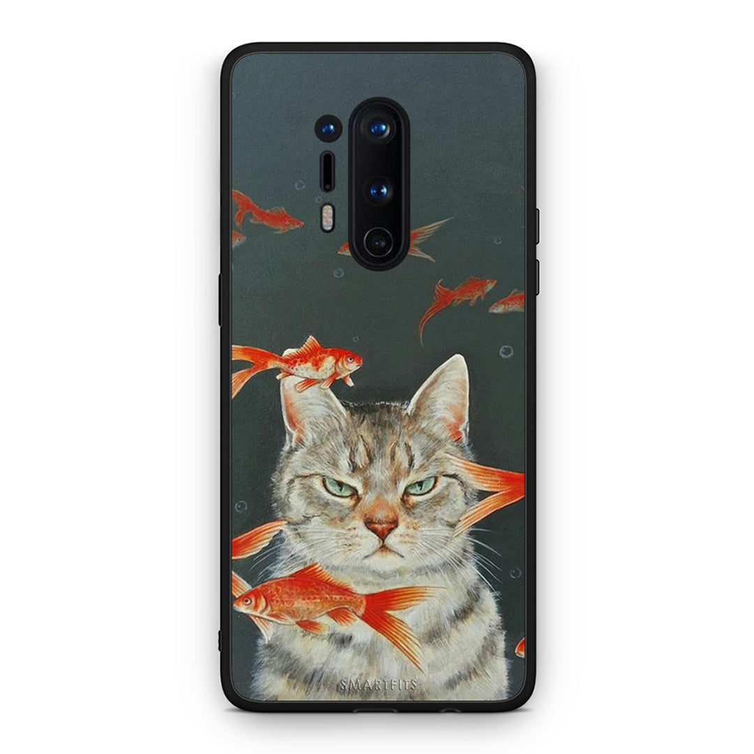 OnePlus 8 Pro Cat Goldfish θήκη από τη Smartfits με σχέδιο στο πίσω μέρος και μαύρο περίβλημα | Smartphone case with colorful back and black bezels by Smartfits