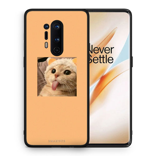 Θήκη OnePlus 8 Pro Cat Tongue από τη Smartfits με σχέδιο στο πίσω μέρος και μαύρο περίβλημα | OnePlus 8 Pro Cat Tongue case with colorful back and black bezels