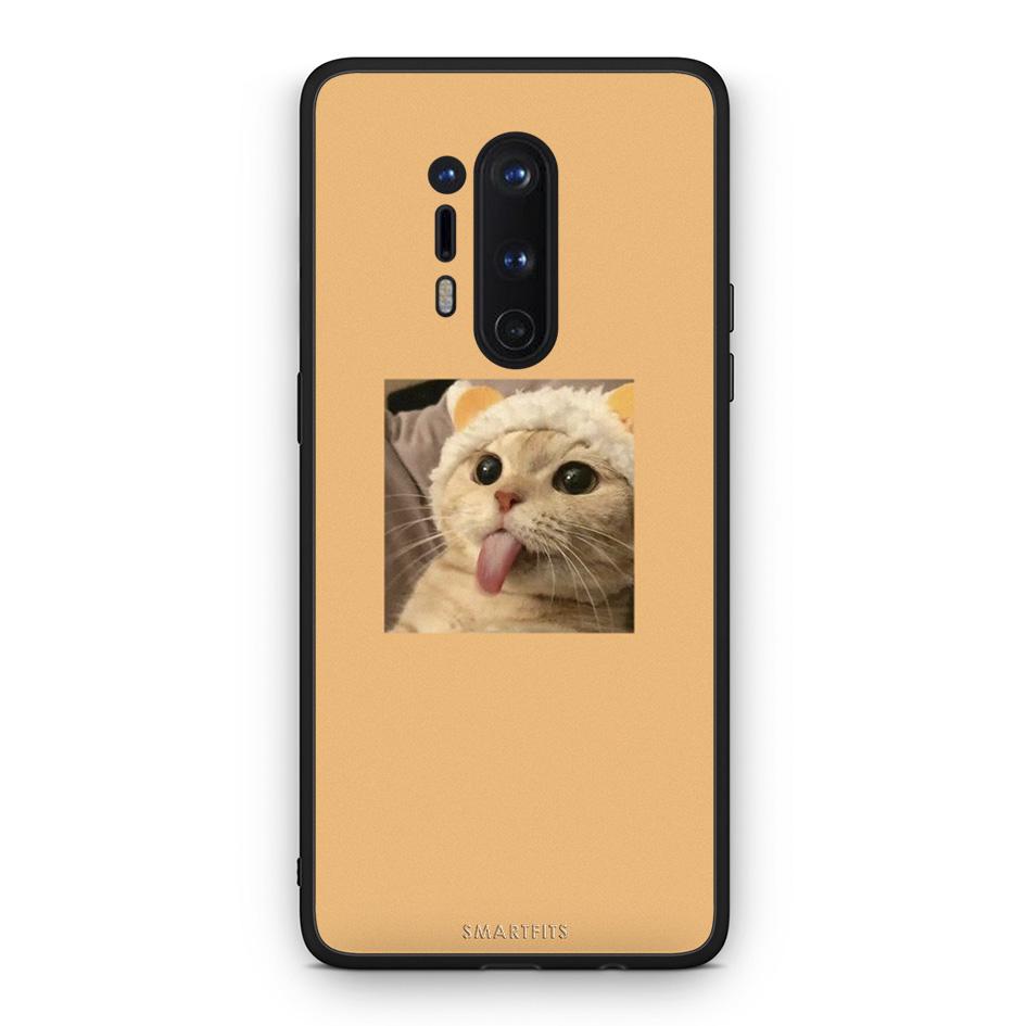 OnePlus 8 Pro Cat Tongue θήκη από τη Smartfits με σχέδιο στο πίσω μέρος και μαύρο περίβλημα | Smartphone case with colorful back and black bezels by Smartfits