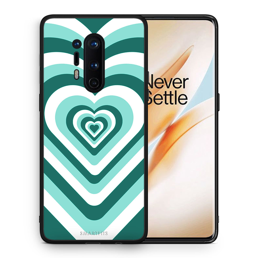 Θήκη OnePlus 8 Pro Green Hearts από τη Smartfits με σχέδιο στο πίσω μέρος και μαύρο περίβλημα | OnePlus 8 Pro Green Hearts case with colorful back and black bezels
