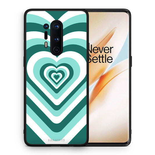 Θήκη OnePlus 8 Pro Green Hearts από τη Smartfits με σχέδιο στο πίσω μέρος και μαύρο περίβλημα | OnePlus 8 Pro Green Hearts case with colorful back and black bezels
