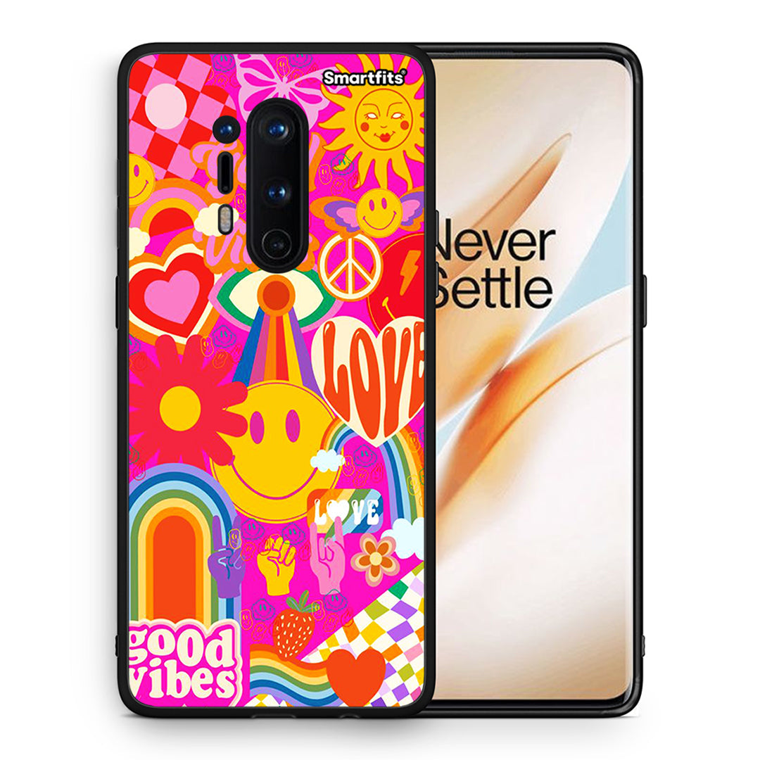 Θήκη OnePlus 8 Pro Hippie Love από τη Smartfits με σχέδιο στο πίσω μέρος και μαύρο περίβλημα | OnePlus 8 Pro Hippie Love case with colorful back and black bezels