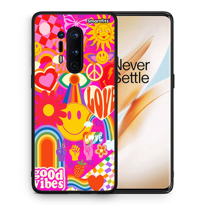 Θήκη OnePlus 8 Pro Hippie Love από τη Smartfits με σχέδιο στο πίσω μέρος και μαύρο περίβλημα | OnePlus 8 Pro Hippie Love case with colorful back and black bezels