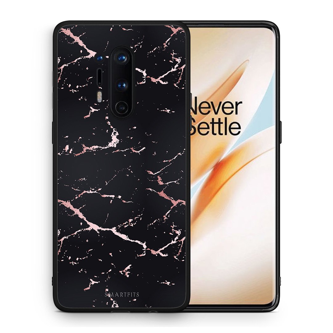 Θήκη OnePlus 8 Pro Black Rosegold Marble από τη Smartfits με σχέδιο στο πίσω μέρος και μαύρο περίβλημα | OnePlus 8 Pro Black Rosegold Marble case with colorful back and black bezels