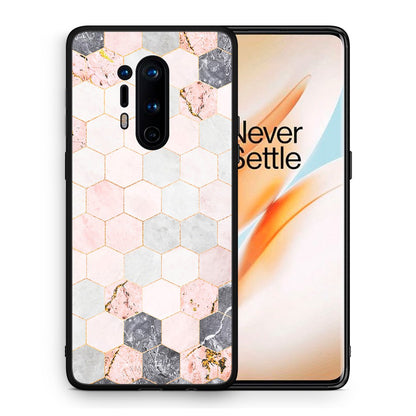 Θήκη OnePlus 8 Pro Hexagon Pink Marble από τη Smartfits με σχέδιο στο πίσω μέρος και μαύρο περίβλημα | OnePlus 8 Pro Hexagon Pink Marble case with colorful back and black bezels