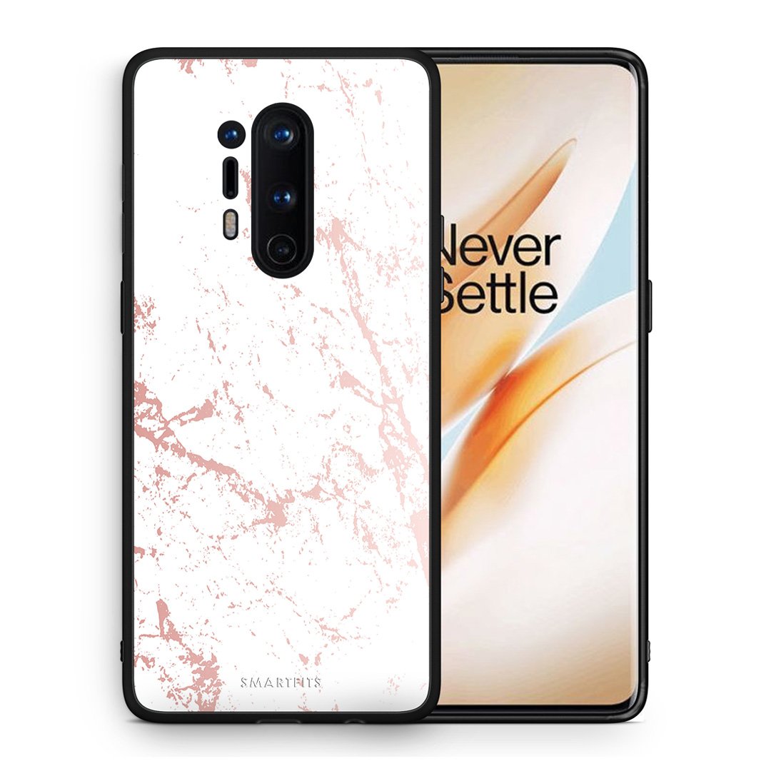 Θήκη OnePlus 8 Pro Pink Splash Marble από τη Smartfits με σχέδιο στο πίσω μέρος και μαύρο περίβλημα | OnePlus 8 Pro Pink Splash Marble case with colorful back and black bezels