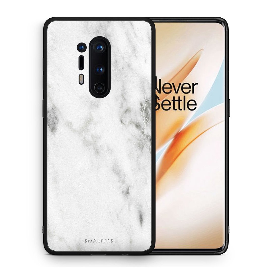 Θήκη OnePlus 8 Pro White Marble από τη Smartfits με σχέδιο στο πίσω μέρος και μαύρο περίβλημα | OnePlus 8 Pro White Marble case with colorful back and black bezels