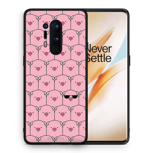 Θήκη OnePlus 8 Pro Pig Glasses από τη Smartfits με σχέδιο στο πίσω μέρος και μαύρο περίβλημα | OnePlus 8 Pro Pig Glasses case with colorful back and black bezels