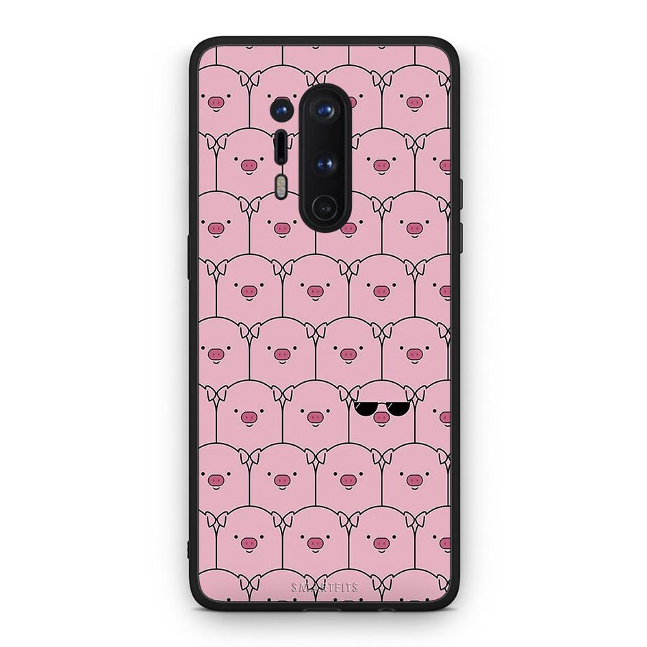 OnePlus 8 Pro Pig Glasses θήκη από τη Smartfits με σχέδιο στο πίσω μέρος και μαύρο περίβλημα | Smartphone case with colorful back and black bezels by Smartfits