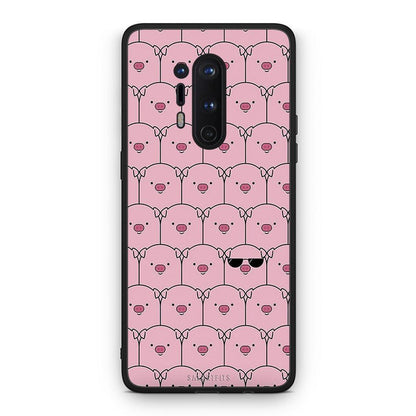 OnePlus 8 Pro Pig Glasses θήκη από τη Smartfits με σχέδιο στο πίσω μέρος και μαύρο περίβλημα | Smartphone case with colorful back and black bezels by Smartfits