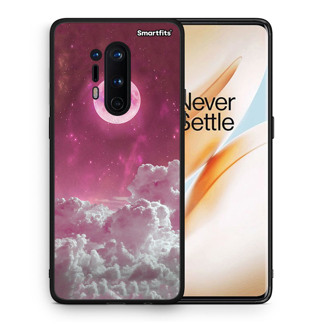 Θήκη OnePlus 8 Pro Pink Moon από τη Smartfits με σχέδιο στο πίσω μέρος και μαύρο περίβλημα | OnePlus 8 Pro Pink Moon case with colorful back and black bezels