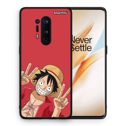 Θήκη OnePlus 8 Pro Pirate Luffy από τη Smartfits με σχέδιο στο πίσω μέρος και μαύρο περίβλημα | OnePlus 8 Pro Pirate Luffy case with colorful back and black bezels