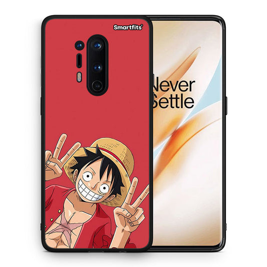 Θήκη OnePlus 8 Pro Pirate Luffy από τη Smartfits με σχέδιο στο πίσω μέρος και μαύρο περίβλημα | OnePlus 8 Pro Pirate Luffy case with colorful back and black bezels