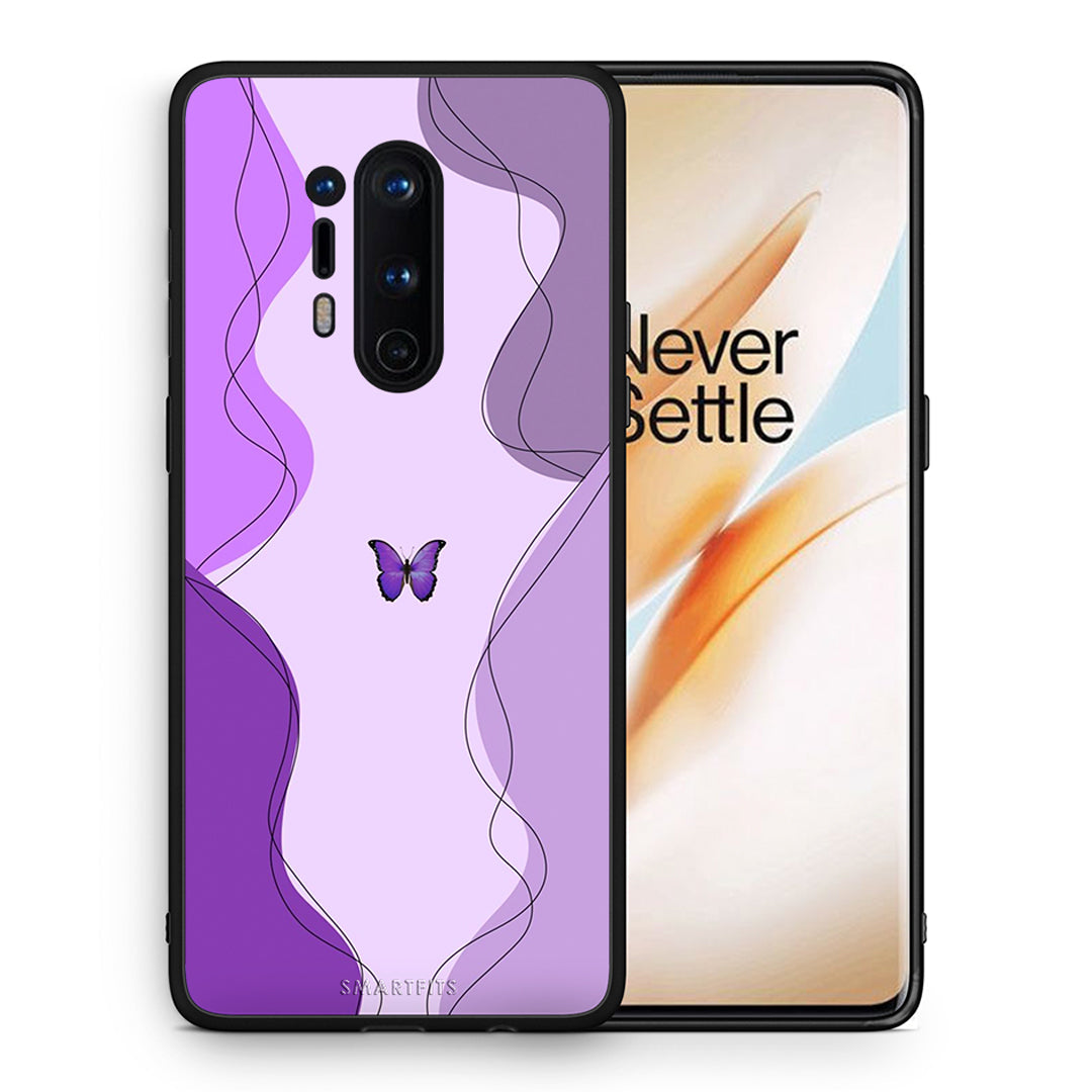 Θήκη Αγίου Βαλεντίνου OnePlus 8 Pro Purple Mariposa από τη Smartfits με σχέδιο στο πίσω μέρος και μαύρο περίβλημα | OnePlus 8 Pro Purple Mariposa case with colorful back and black bezels