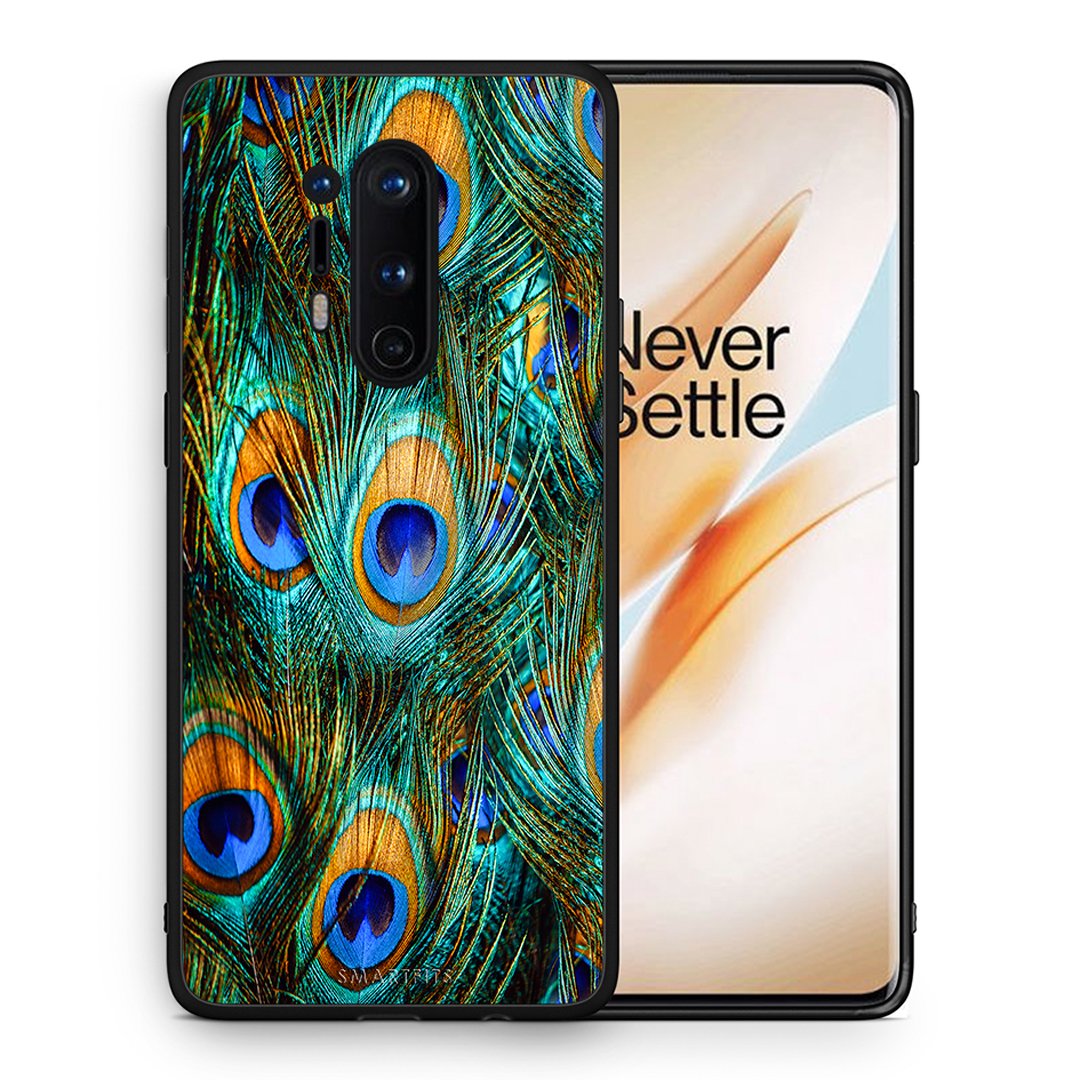 Θήκη OnePlus 8 Pro Real Peacock Feathers από τη Smartfits με σχέδιο στο πίσω μέρος και μαύρο περίβλημα | OnePlus 8 Pro Real Peacock Feathers case with colorful back and black bezels